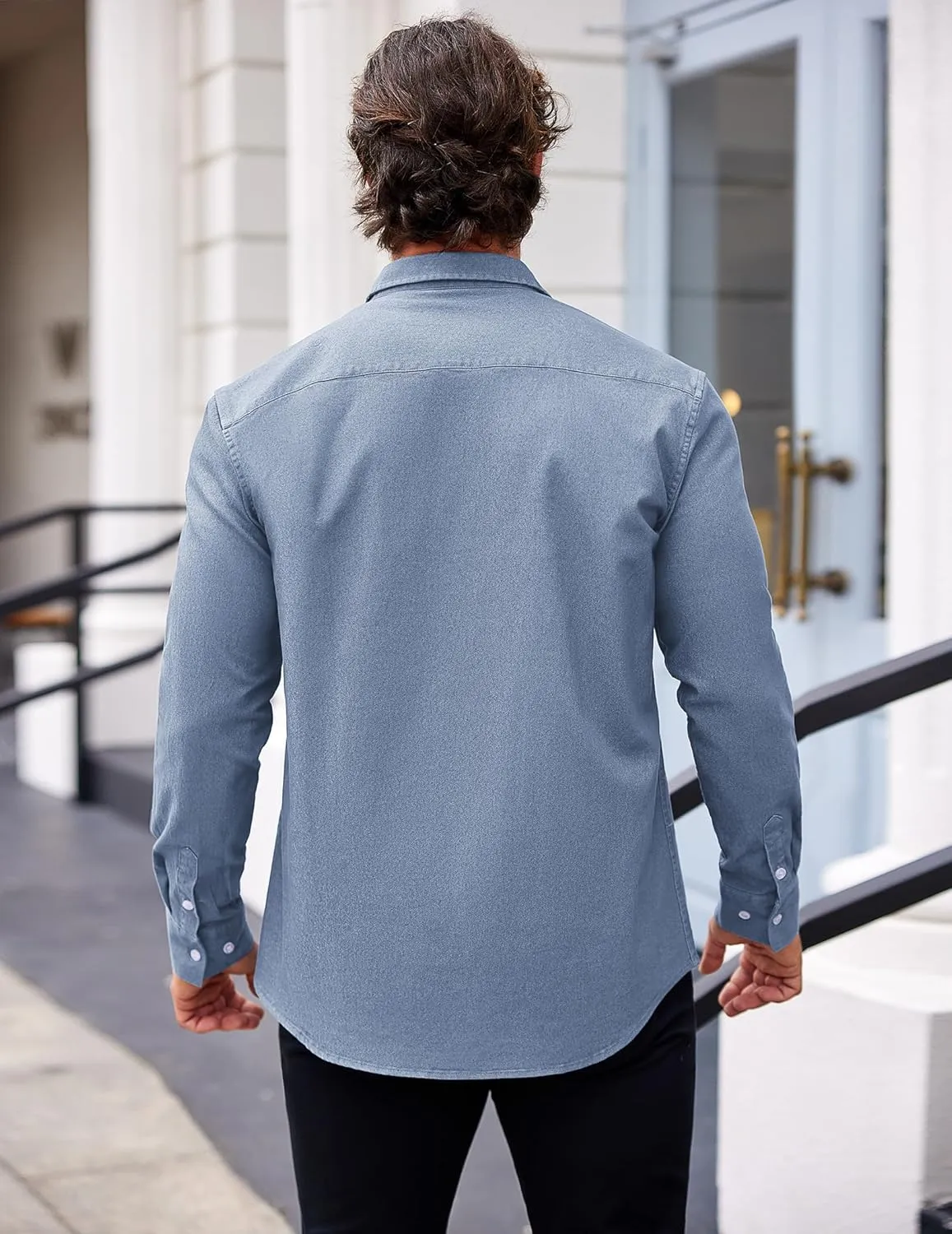 COOFANDY Men's Denim Shirt Long Sleeve Casual Button Down Shirts Western Work Shirt