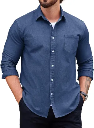 COOFANDY Men's Denim Shirt Long Sleeve Casual Button Down Shirts Western Work Shirt