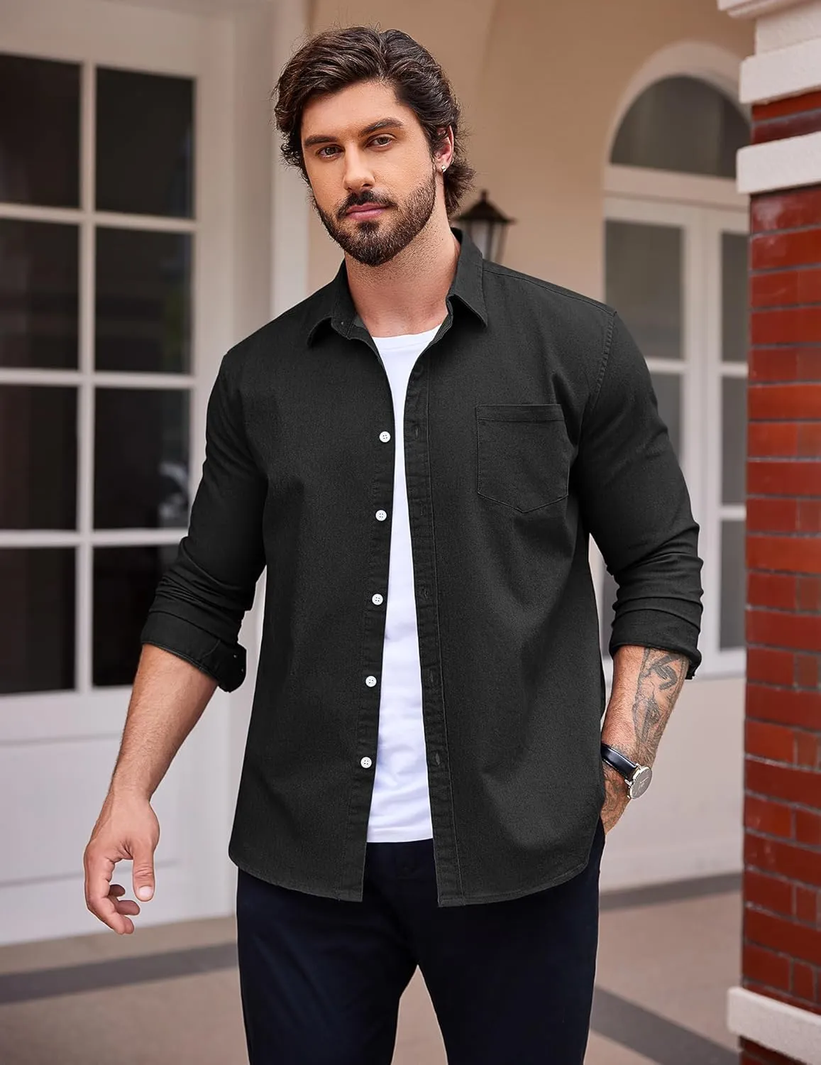 COOFANDY Men's Denim Shirt Long Sleeve Casual Button Down Shirts Western Work Shirt