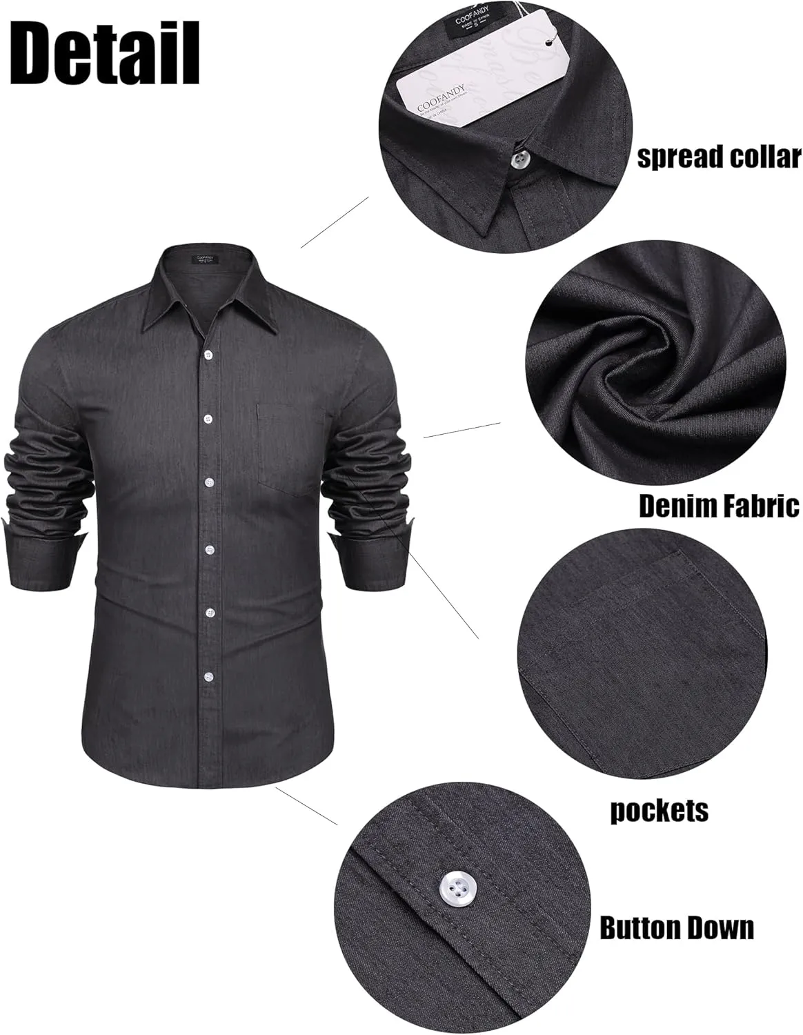 COOFANDY Men's Denim Shirt Long Sleeve Casual Button Down Shirts Western Work Shirt