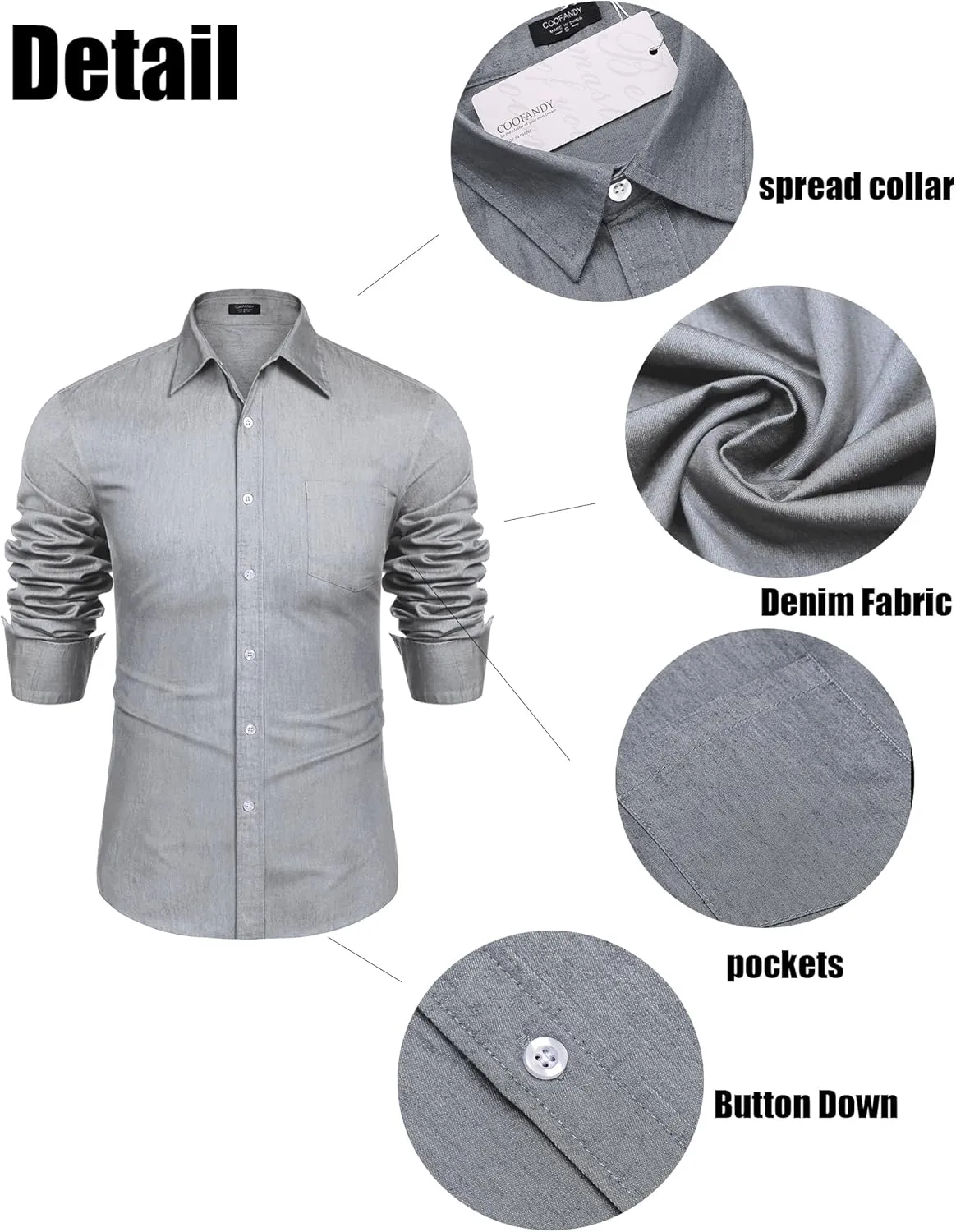 COOFANDY Men's Denim Shirt Long Sleeve Casual Button Down Shirts Western Work Shirt