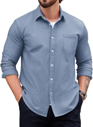 COOFANDY Men's Denim Shirt Long Sleeve Casual Button Down Shirts Western Work Shirt