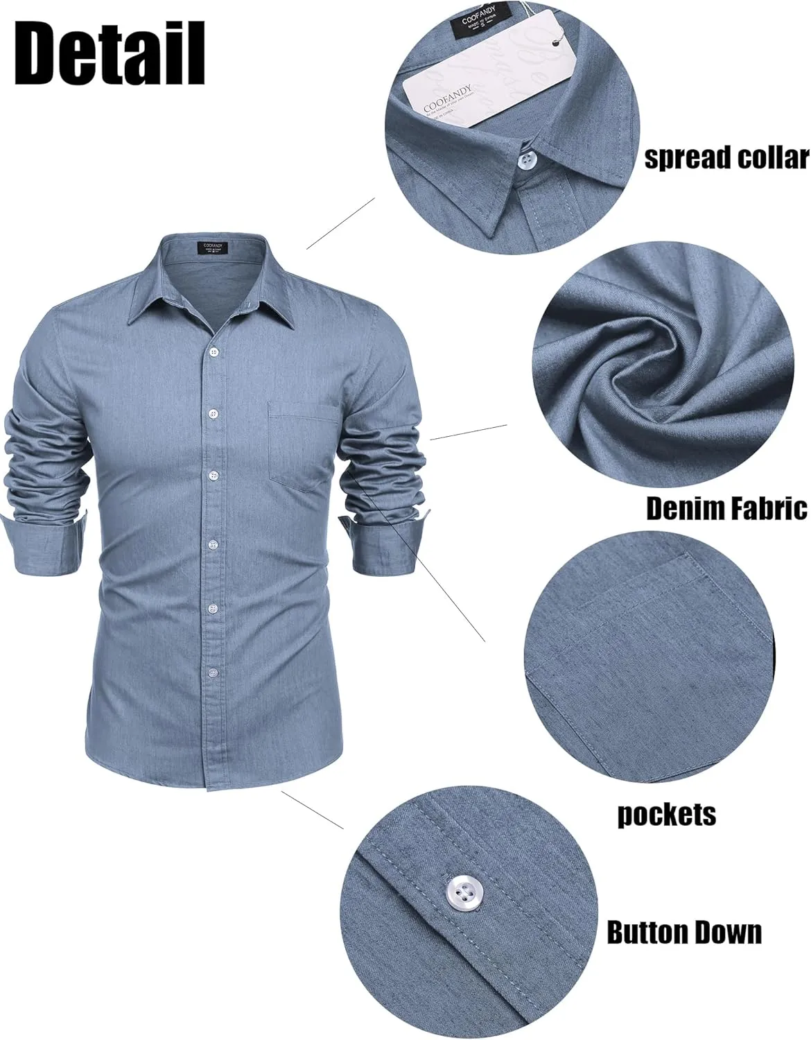 COOFANDY Men's Denim Shirt Long Sleeve Casual Button Down Shirts Western Work Shirt
