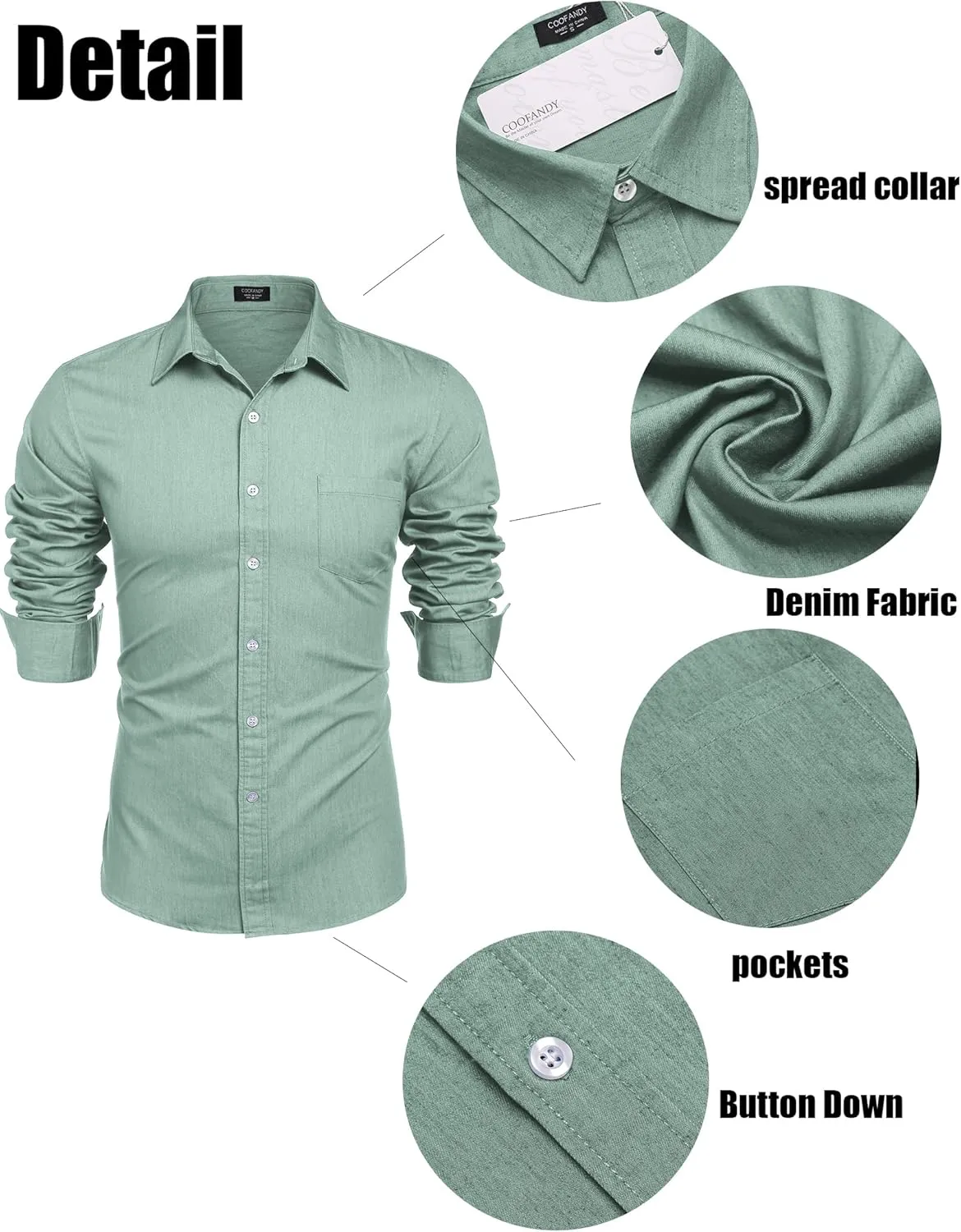 COOFANDY Men's Denim Shirt Long Sleeve Casual Button Down Shirts Western Work Shirt