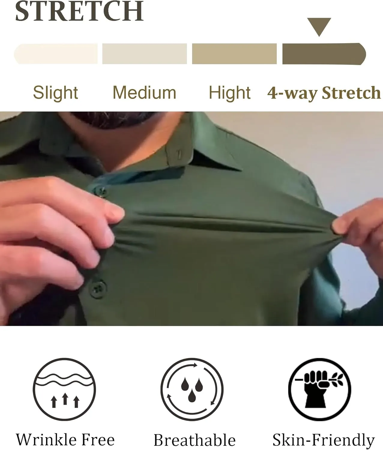 COOFANDY Mens Dress Shirts Long Sleeve 4-Way Stretch Wrinkle Free Shirts Button Down Business Formal Shirts