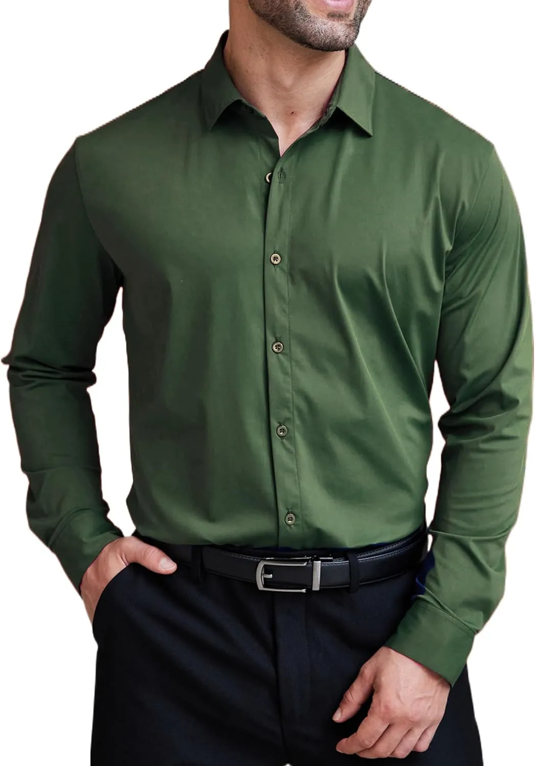 COOFANDY Mens Dress Shirts Long Sleeve 4-Way Stretch Wrinkle Free Shirts Button Down Business Formal Shirts