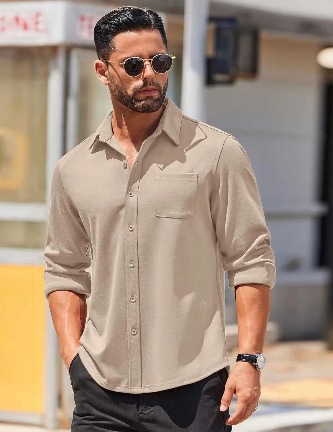 COOFANDY Mens Long Sleeve Wrinkle Free Shirts Casual Button Down Stretch Dress Shirt with Pocket