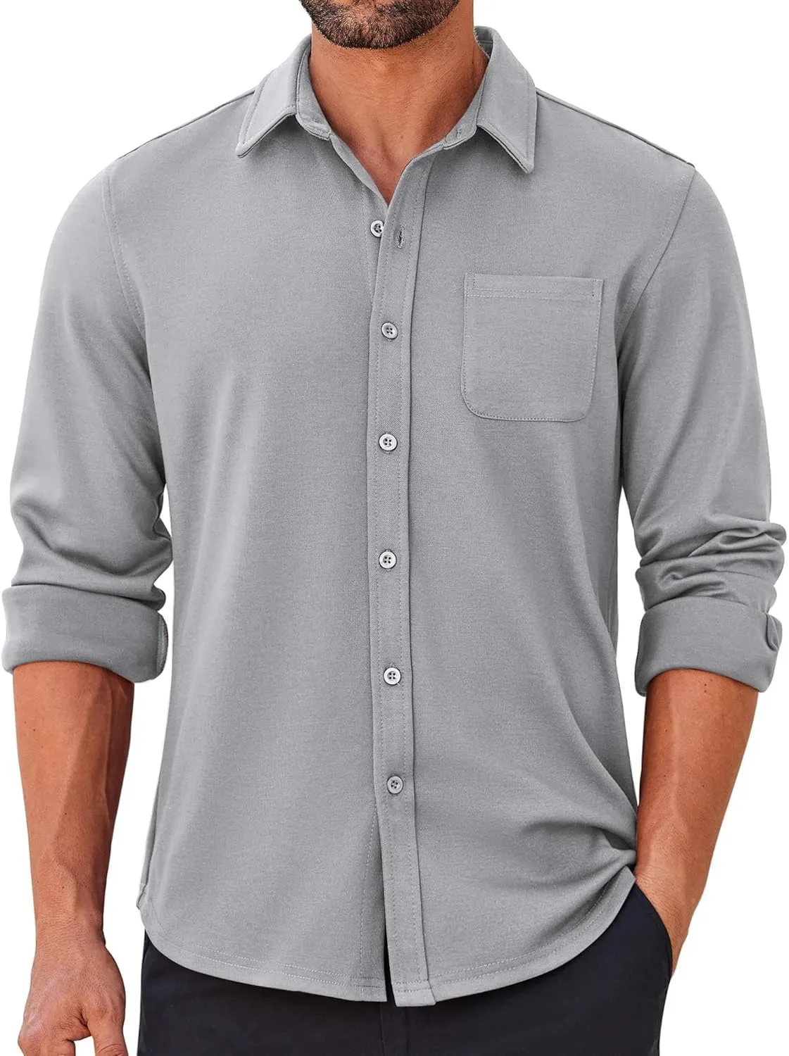 COOFANDY Mens Long Sleeve Wrinkle Free Shirts Casual Button Down Stretch Dress Shirt with Pocket