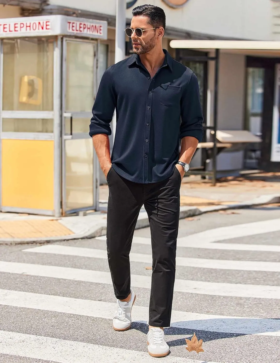 COOFANDY Mens Long Sleeve Wrinkle Free Shirts Casual Button Down Stretch Dress Shirt with Pocket