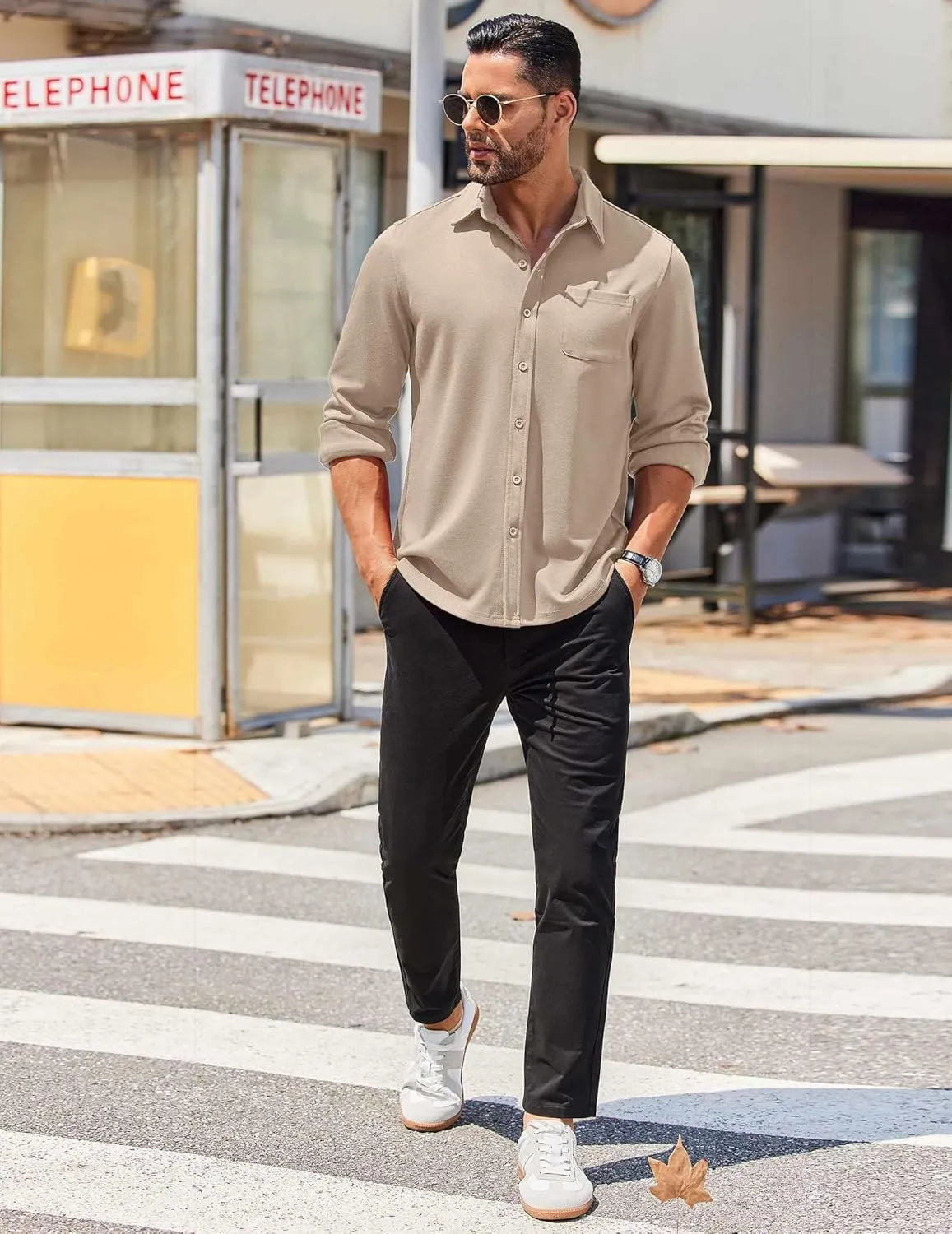 COOFANDY Mens Long Sleeve Wrinkle Free Shirts Casual Button Down Stretch Dress Shirt with Pocket