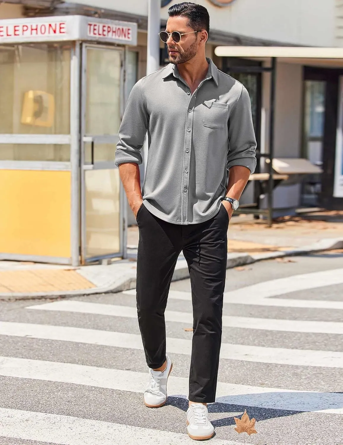 COOFANDY Mens Long Sleeve Wrinkle Free Shirts Casual Button Down Stretch Dress Shirt with Pocket