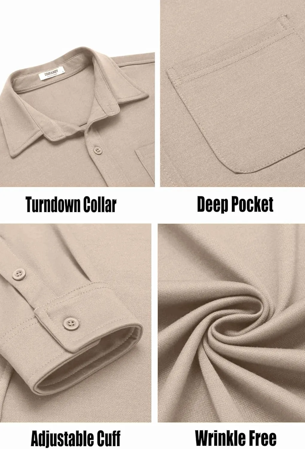 COOFANDY Mens Long Sleeve Wrinkle Free Shirts Casual Button Down Stretch Dress Shirt with Pocket