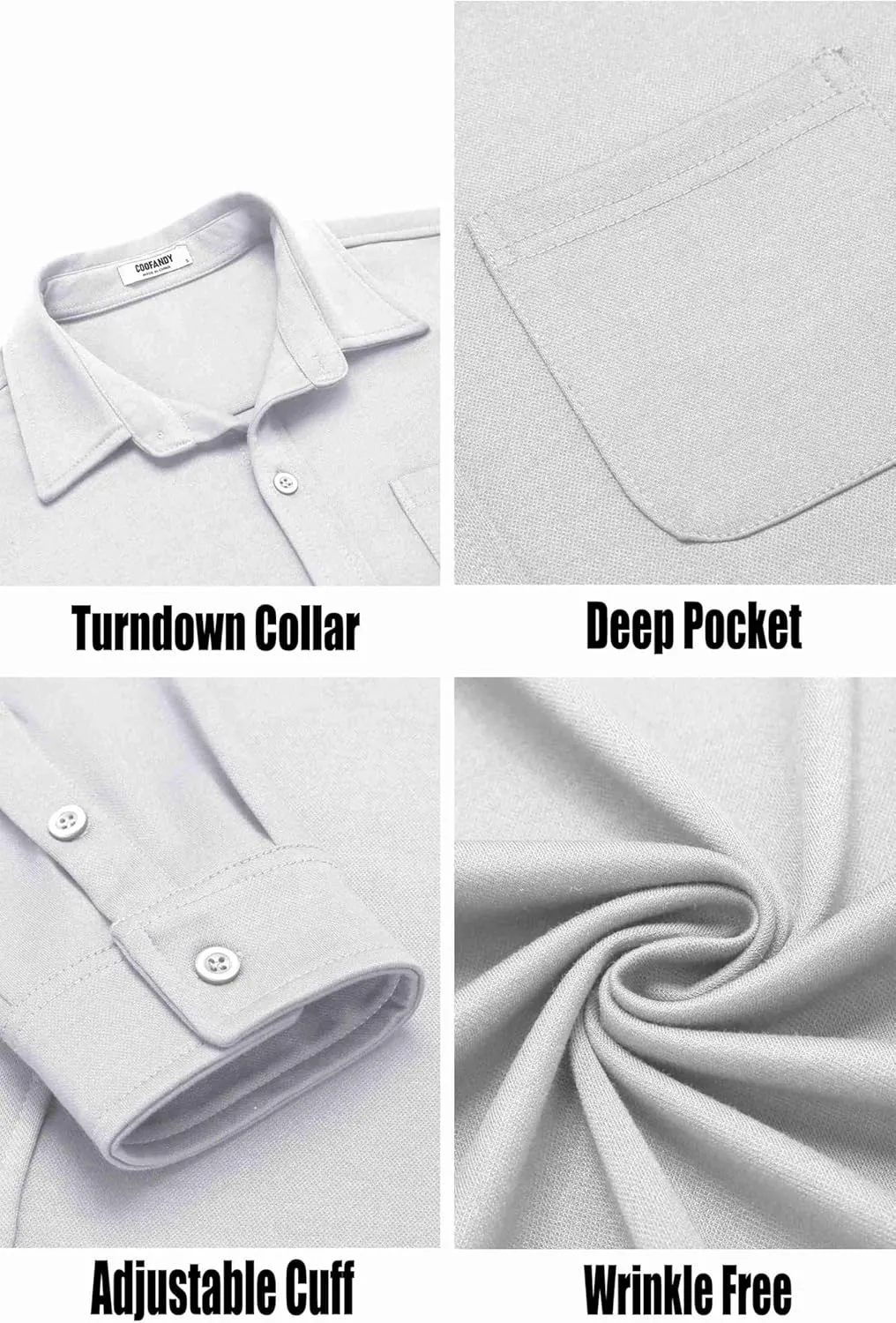 COOFANDY Mens Long Sleeve Wrinkle Free Shirts Casual Button Down Stretch Dress Shirt with Pocket