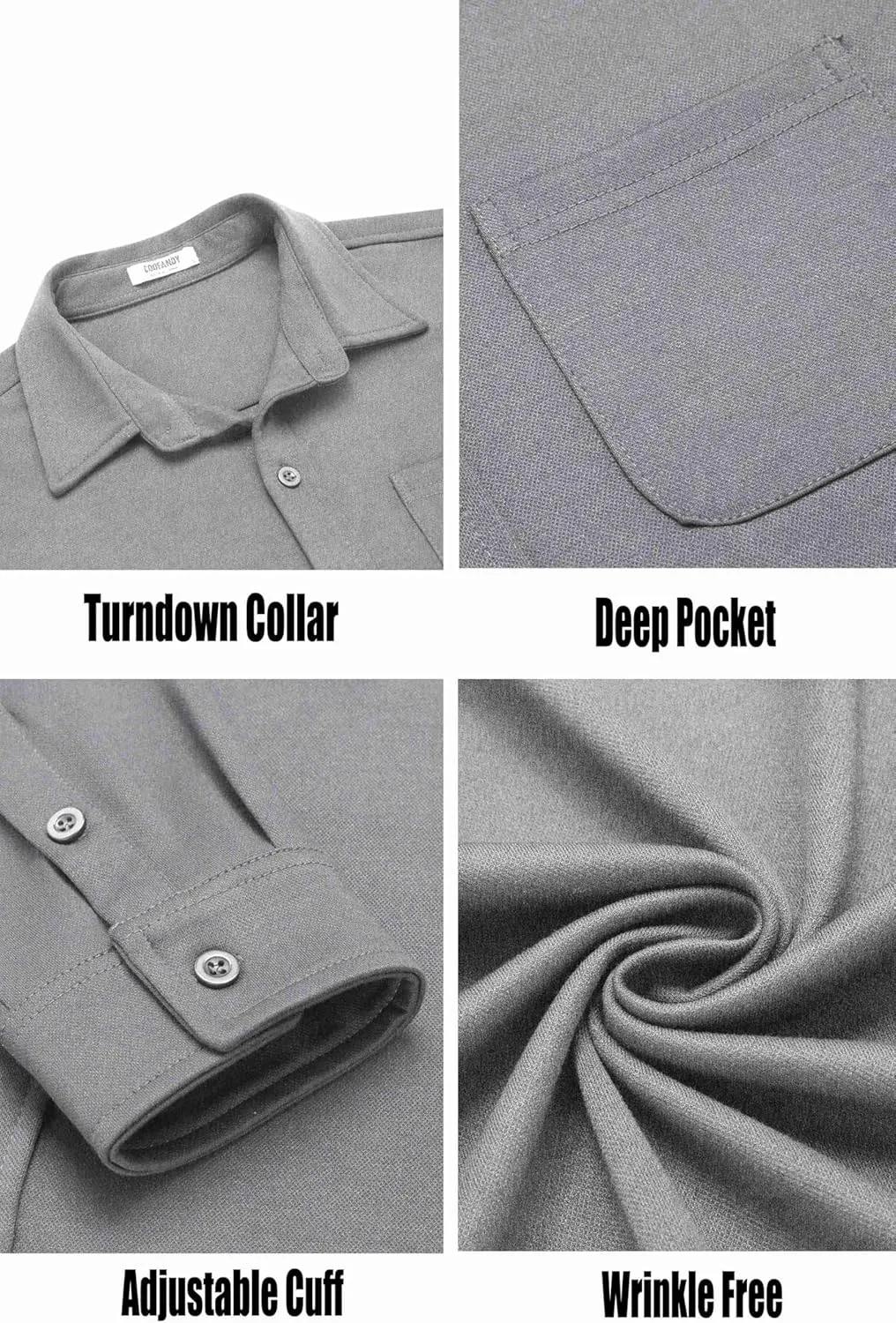 COOFANDY Mens Long Sleeve Wrinkle Free Shirts Casual Button Down Stretch Dress Shirt with Pocket