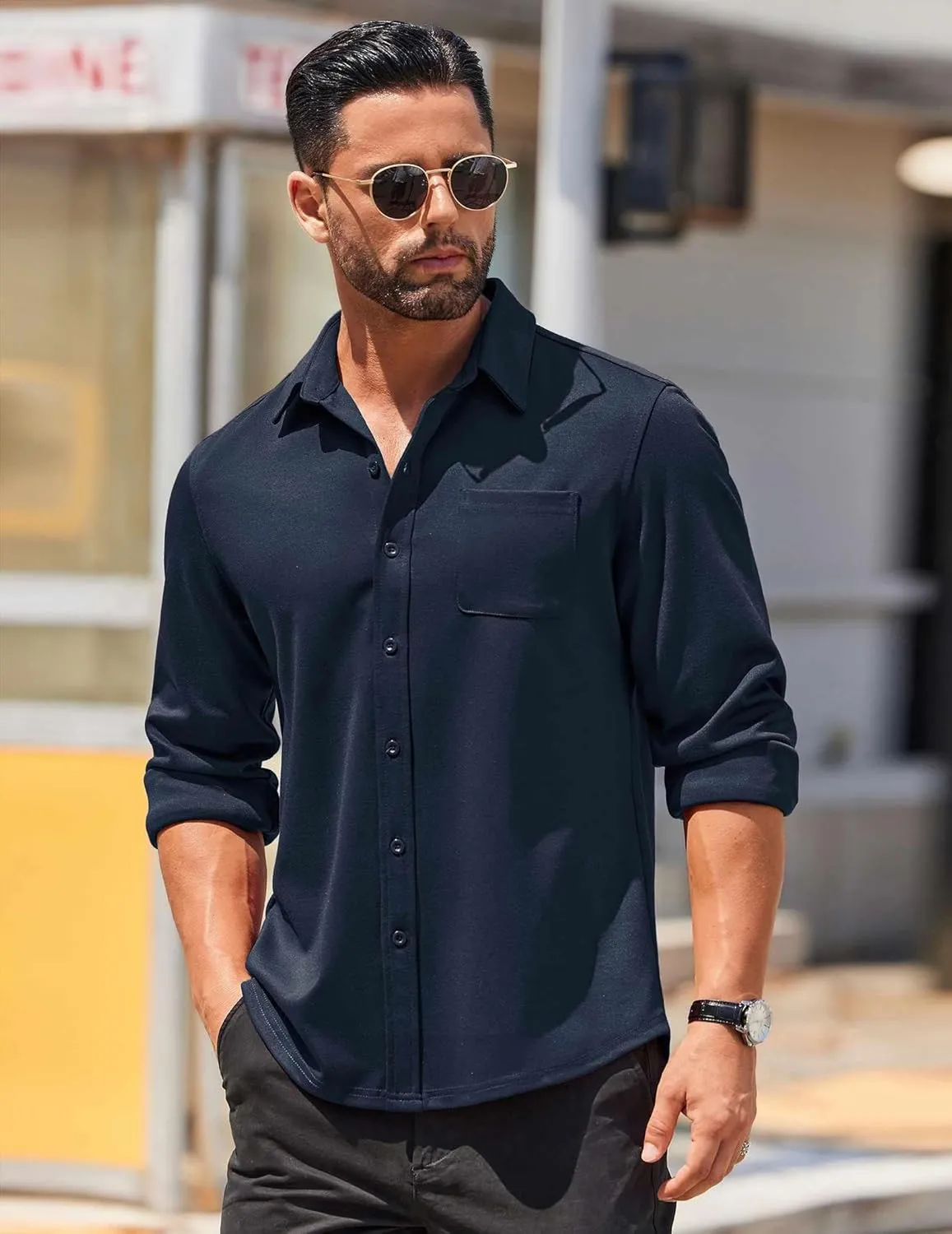 COOFANDY Mens Long Sleeve Wrinkle Free Shirts Casual Button Down Stretch Dress Shirt with Pocket