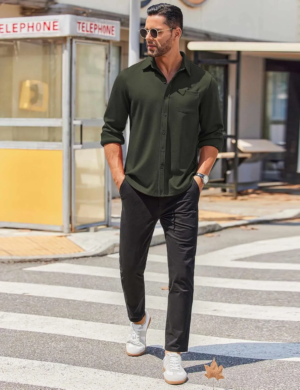 COOFANDY Mens Long Sleeve Wrinkle Free Shirts Casual Button Down Stretch Dress Shirt with Pocket