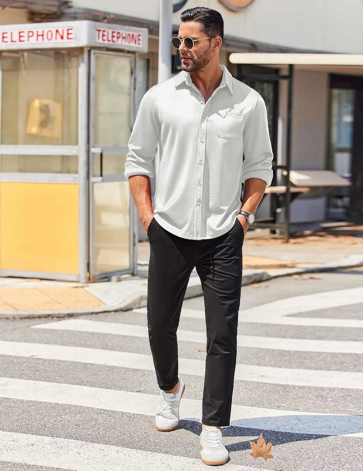 COOFANDY Mens Long Sleeve Wrinkle Free Shirts Casual Button Down Stretch Dress Shirt with Pocket