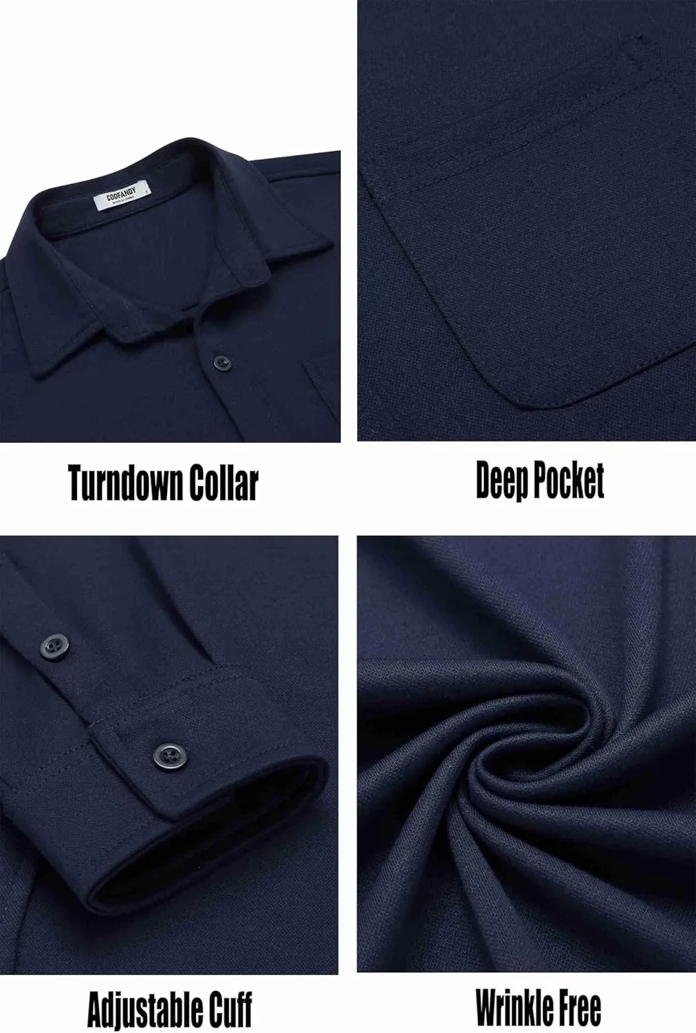 COOFANDY Mens Long Sleeve Wrinkle Free Shirts Casual Button Down Stretch Dress Shirt with Pocket