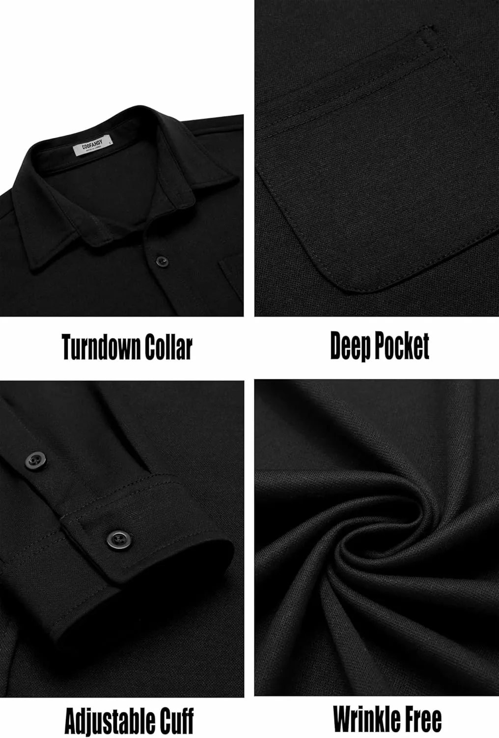 COOFANDY Mens Long Sleeve Wrinkle Free Shirts Casual Button Down Stretch Dress Shirt with Pocket