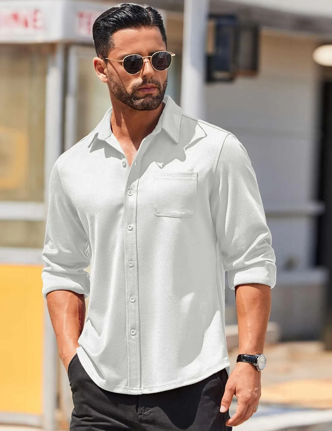 COOFANDY Mens Long Sleeve Wrinkle Free Shirts Casual Button Down Stretch Dress Shirt with Pocket