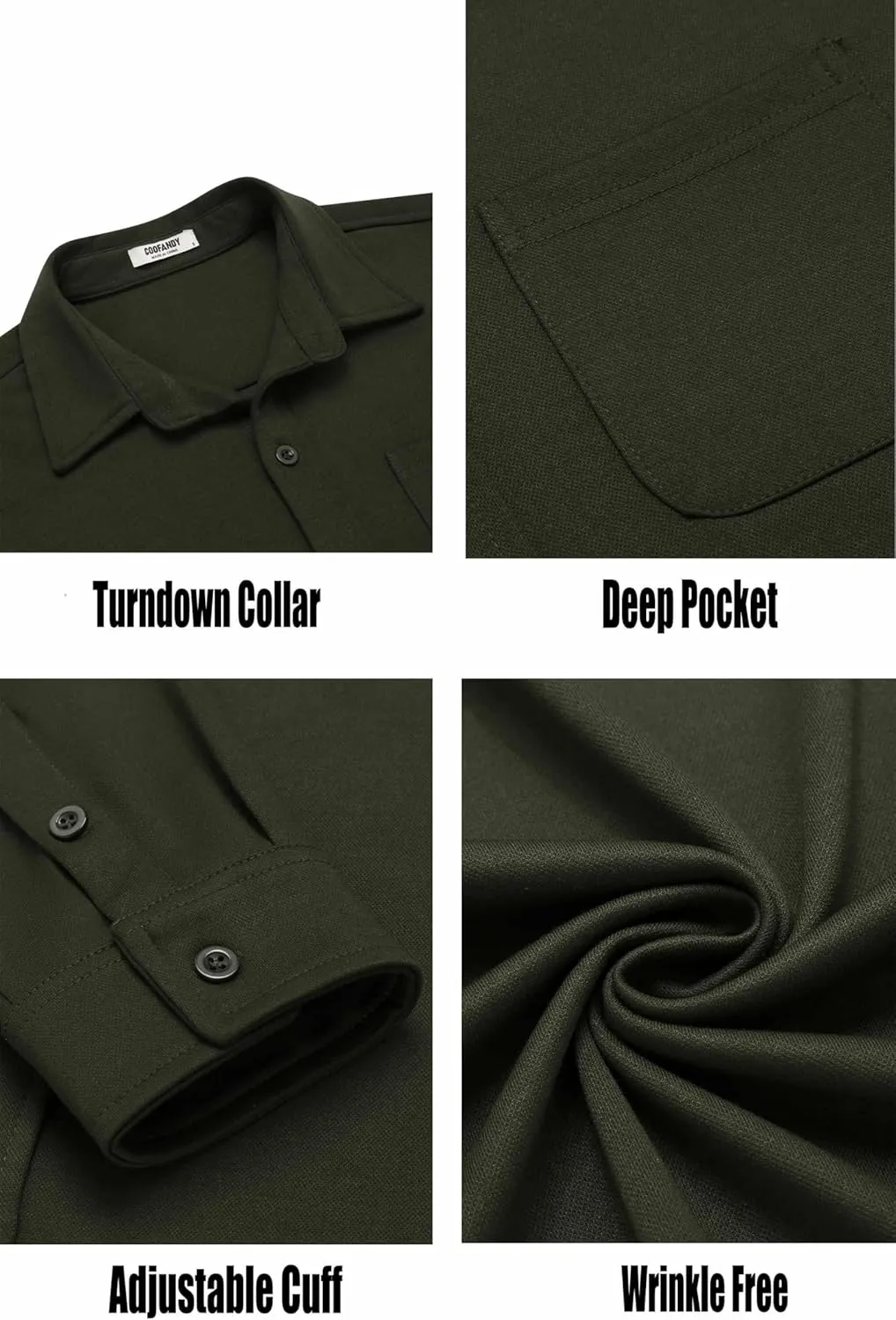 COOFANDY Mens Long Sleeve Wrinkle Free Shirts Casual Button Down Stretch Dress Shirt with Pocket