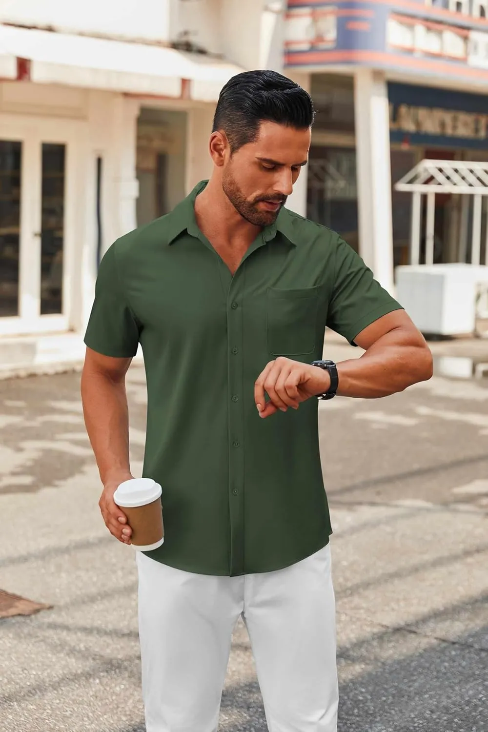 COOFANDY Mens Short Sleeve Button Down Shirts Casual Dress Shirts for Men Summer Untucked Shirts with Pocket
