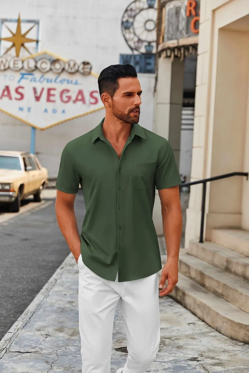 COOFANDY Mens Short Sleeve Button Down Shirts Casual Dress Shirts for Men Summer Untucked Shirts with Pocket