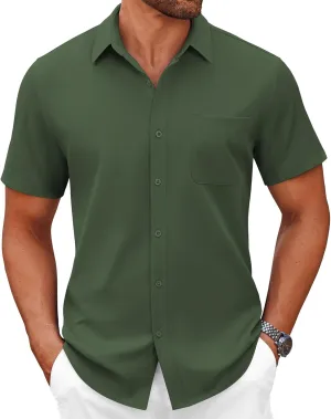 COOFANDY Mens Short Sleeve Button Down Shirts Casual Dress Shirts for Men Summer Untucked Shirts with Pocket