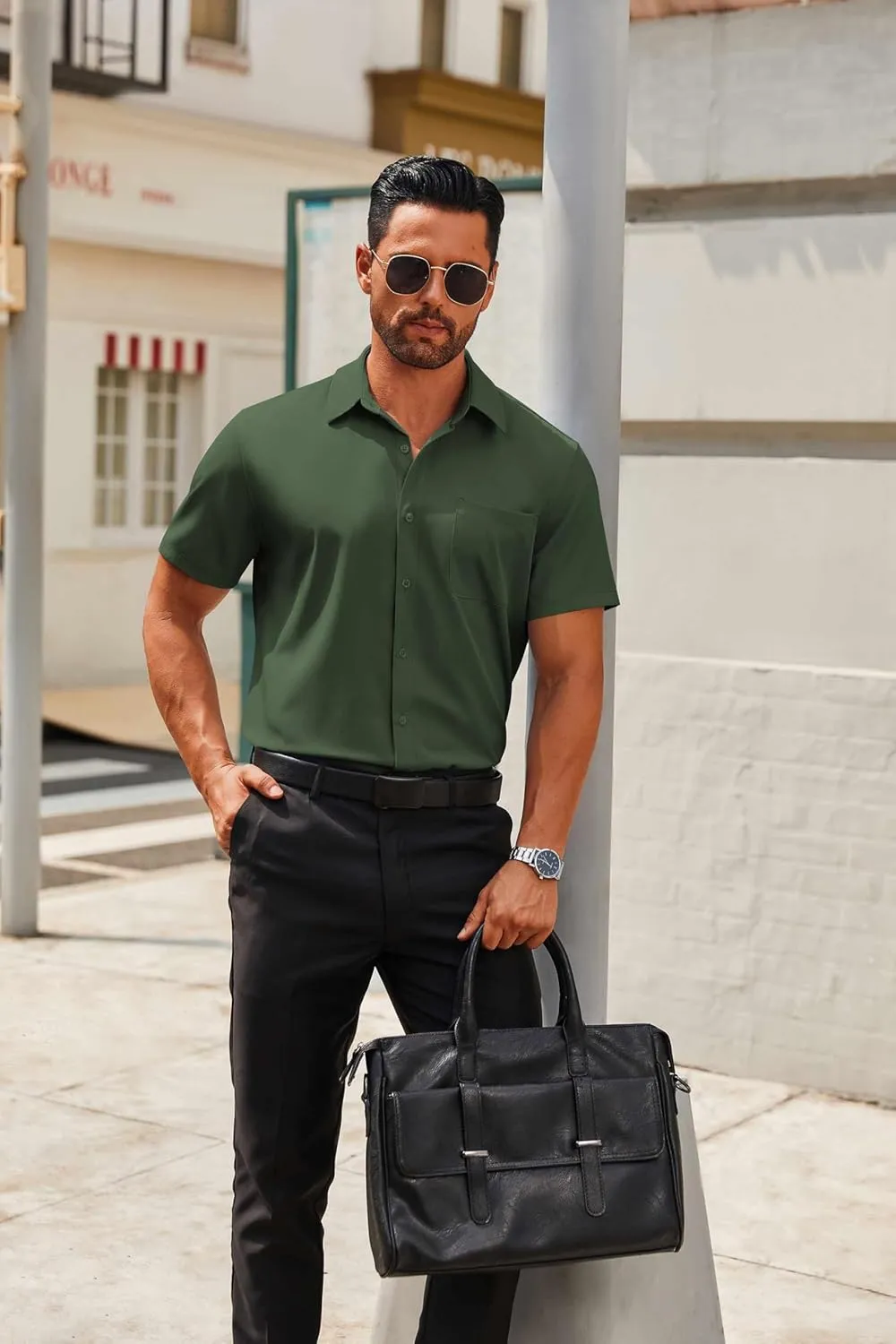 COOFANDY Mens Short Sleeve Button Down Shirts Casual Dress Shirts for Men Summer Untucked Shirts with Pocket