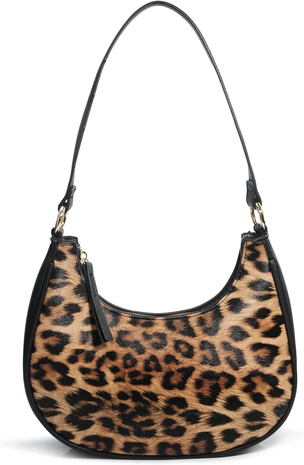 Crescent Shoulder Bag for Women Leopard Print Vegan Leather Crossbody with Chain Strap Underarm Purse