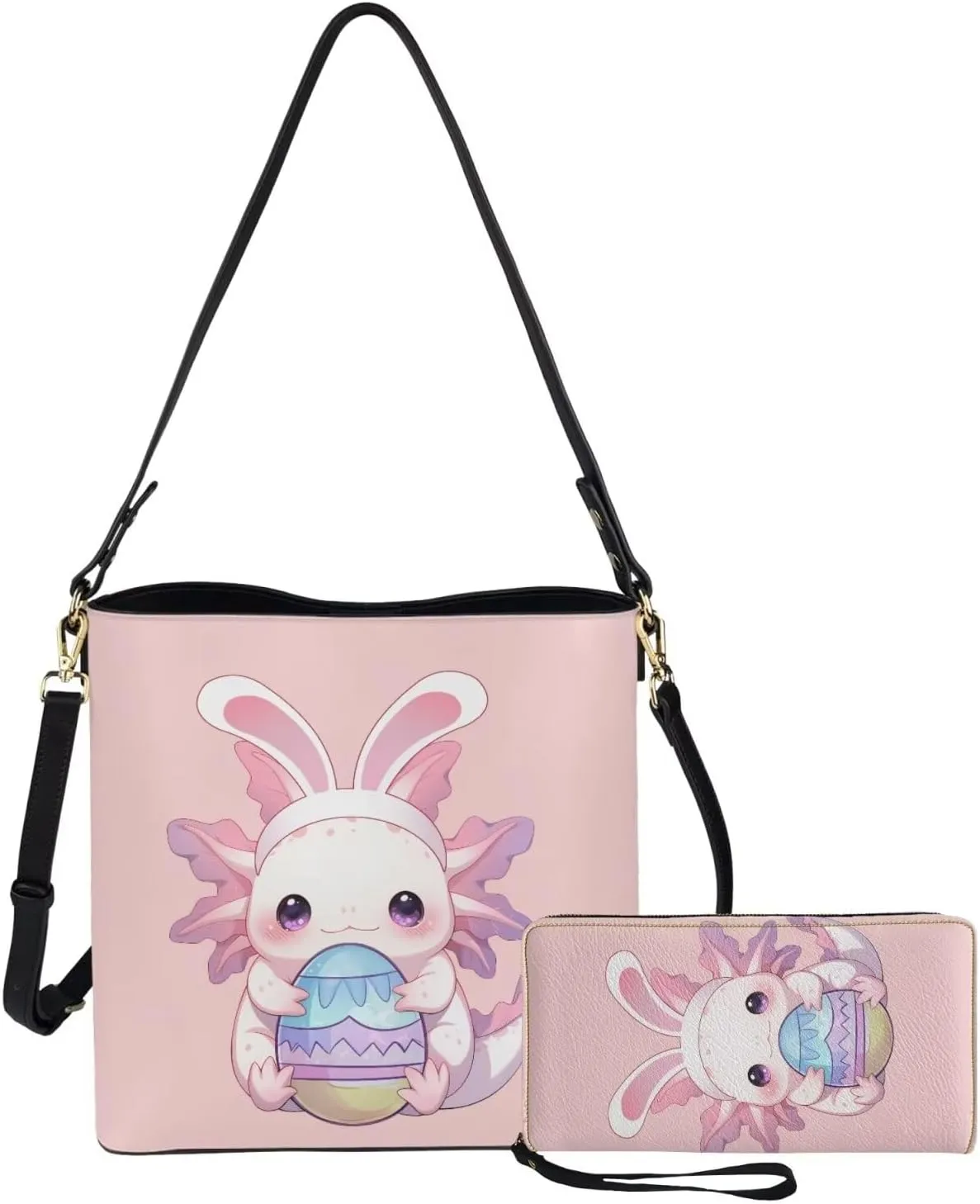 Crossbody Bag Set 2 Pieces Bucket Bags Top Handle Satchel Bags Large Capacity with Zipper Wallet Women Wristlet