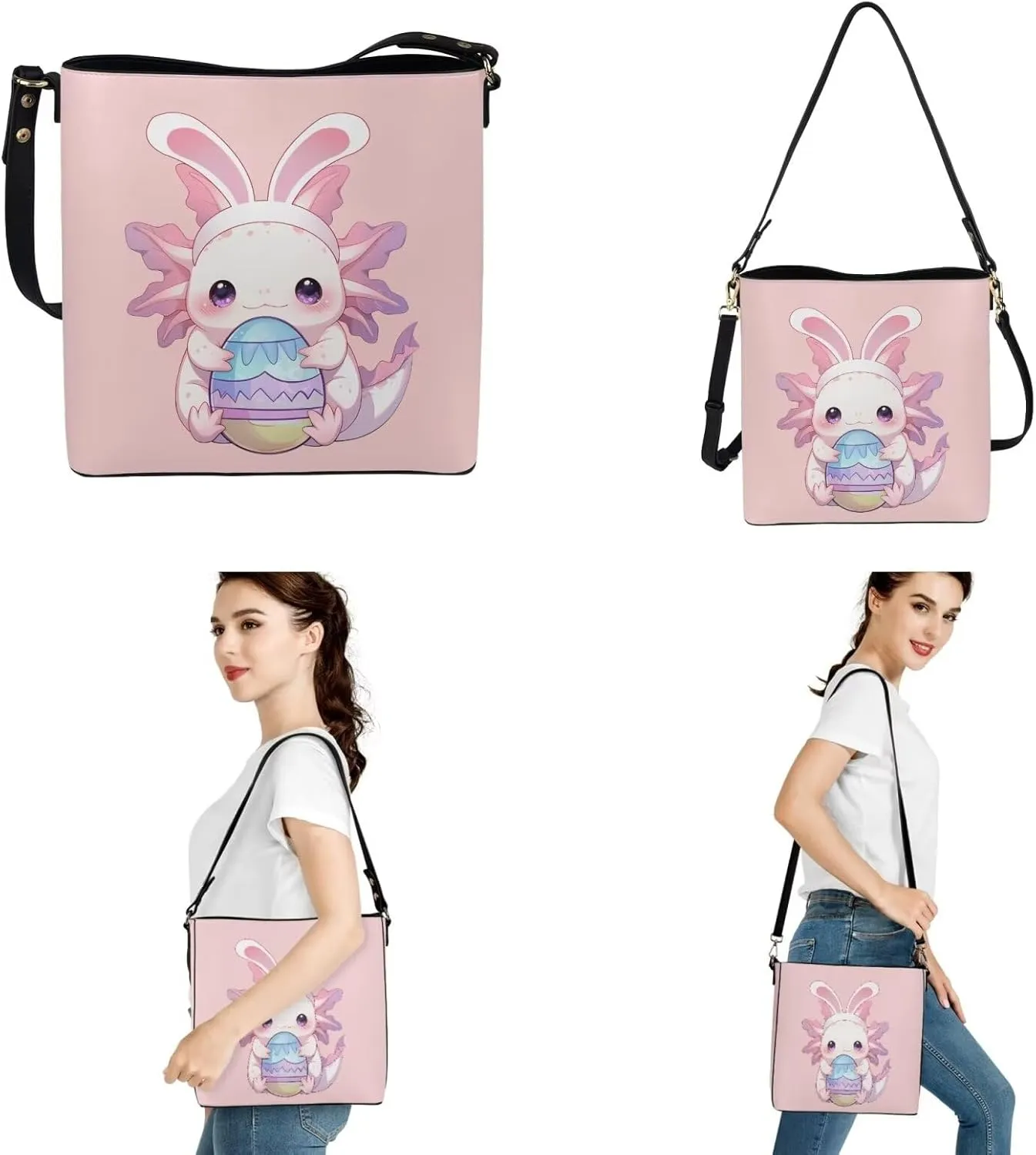 Crossbody Bag Set 2 Pieces Bucket Bags Top Handle Satchel Bags Large Capacity with Zipper Wallet Women Wristlet