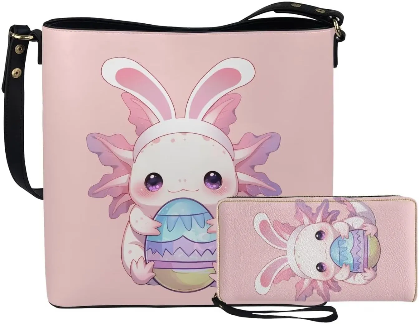 Crossbody Bag Set 2 Pieces Bucket Bags Top Handle Satchel Bags Large Capacity with Zipper Wallet Women Wristlet