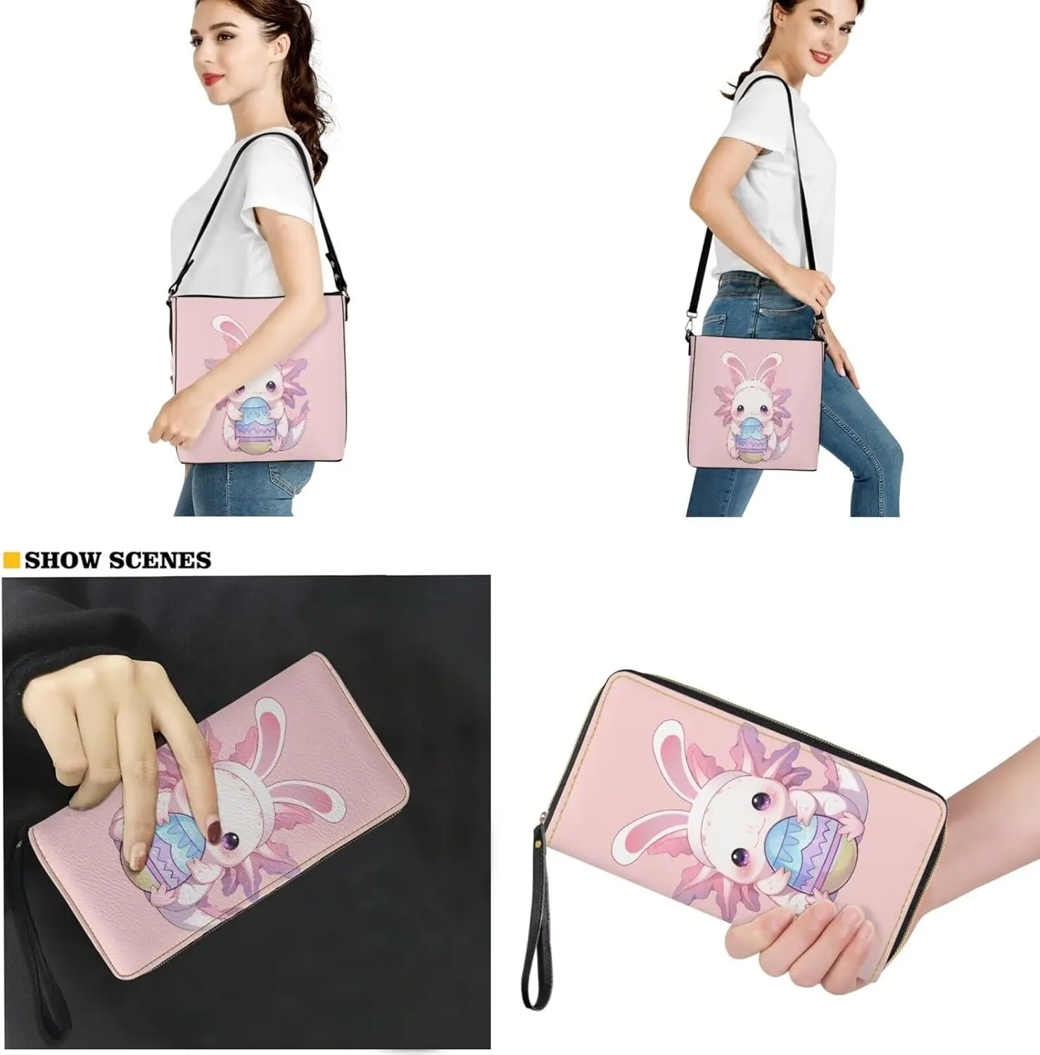 Crossbody Bag Set 2 Pieces Bucket Bags Top Handle Satchel Bags Large Capacity with Zipper Wallet Women Wristlet