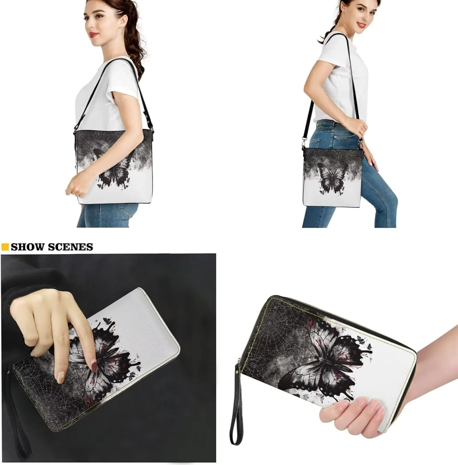 Crossbody Bags for Women Large Size Designer Leather Bucket Bag Purses Set Trendy Handbag with Wristlet Wallet