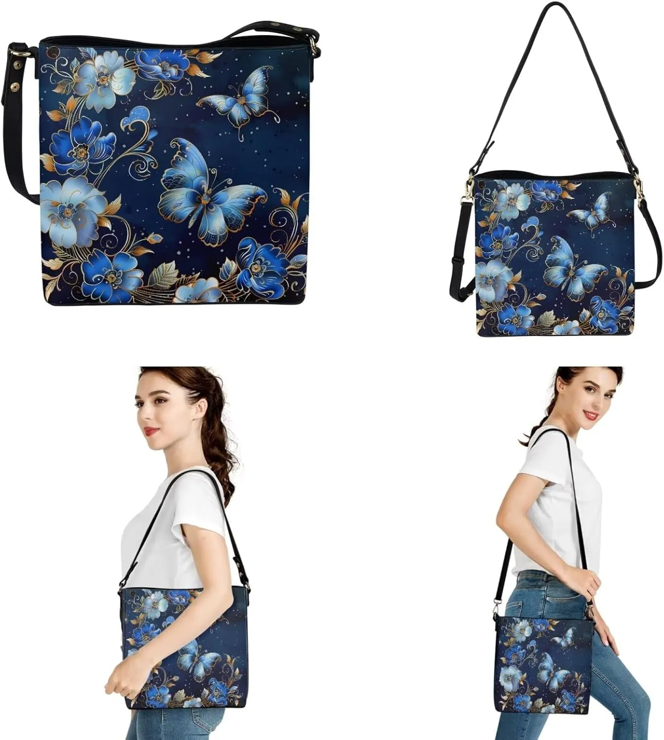 Crossbody Bags for Women Large Size Designer Leather Bucket Bag Purses Set Trendy Handbag with Wristlet Wallet