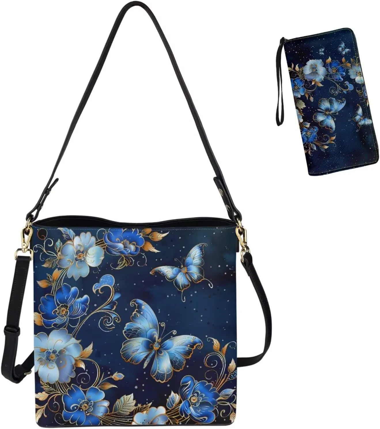 Crossbody Bags for Women Large Size Designer Leather Bucket Bag Purses Set Trendy Handbag with Wristlet Wallet