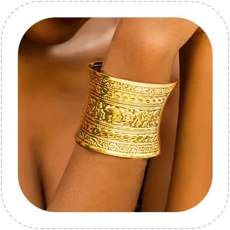 Cuff Bangle Bracelet Vintage Gold Ethnic Wide Open Cuff Bracelet Chunky Wrist Cuff Bangles for Women (1PCS)