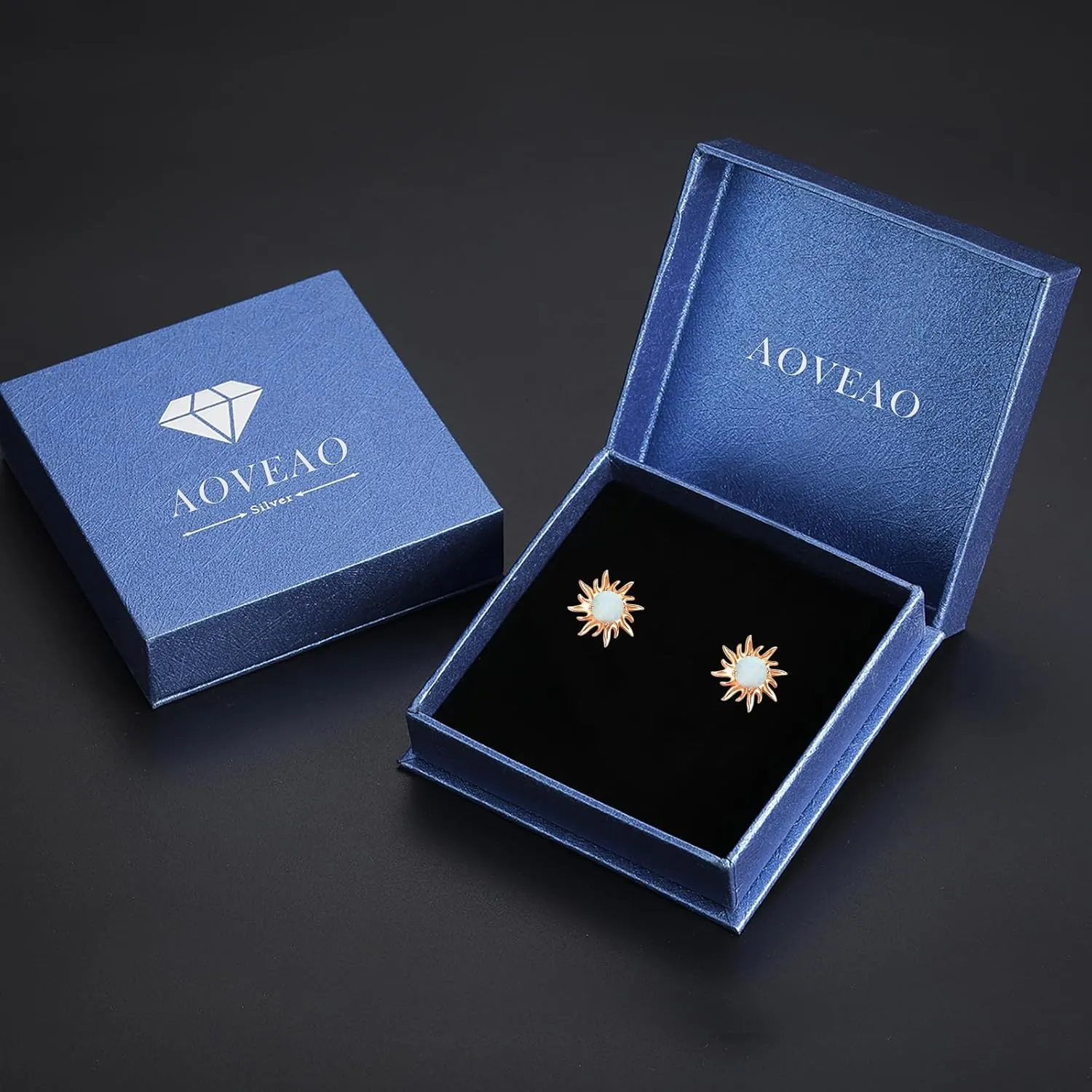 Cuoka 925 Sterling Silver Moon Star Sun Earrings, Opal Celestial Studs Earrings Delicate Moon Star Sun Earrings Jewelry Birthday Graduation Gift For Women