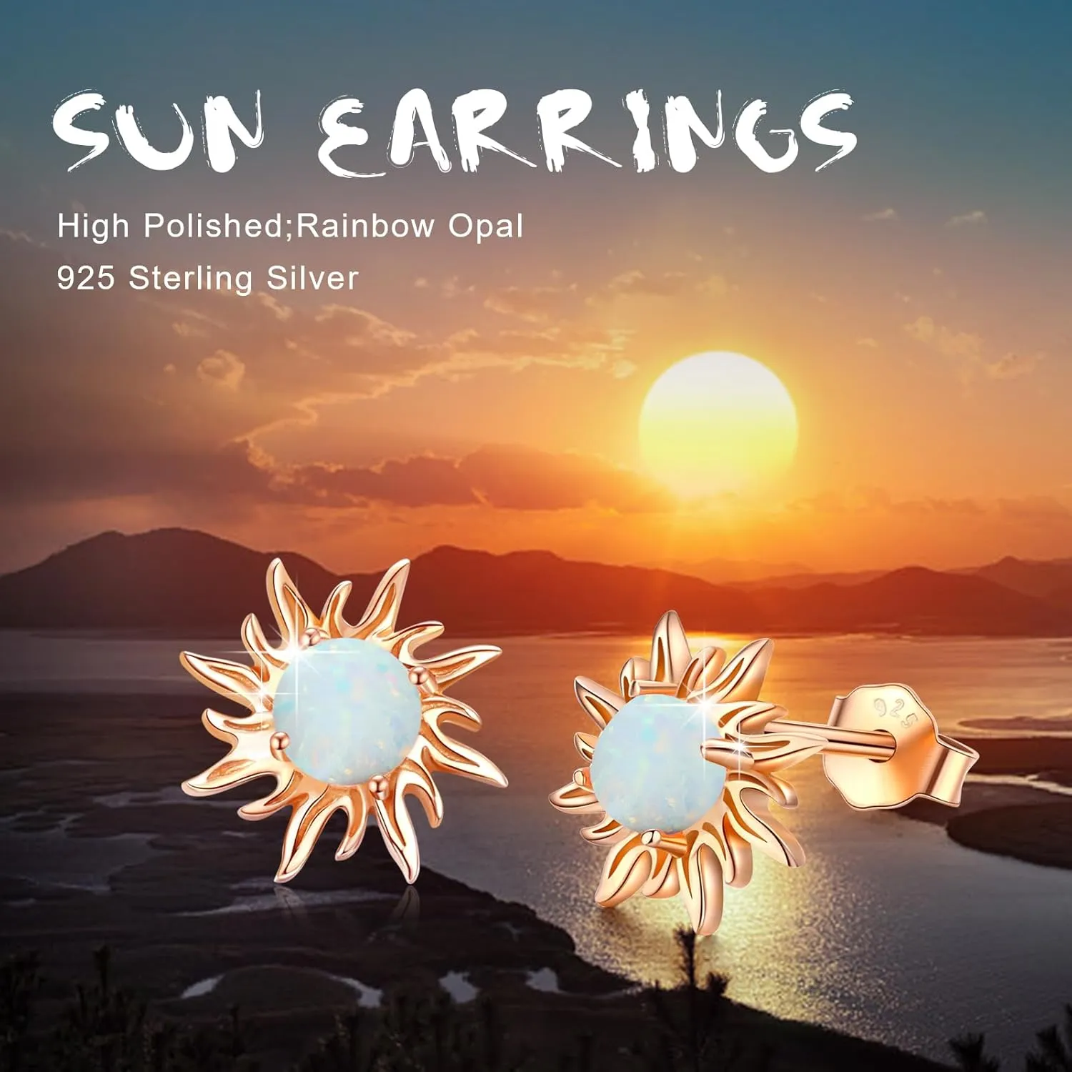 Cuoka 925 Sterling Silver Moon Star Sun Earrings, Opal Celestial Studs Earrings Delicate Moon Star Sun Earrings Jewelry Birthday Graduation Gift For Women