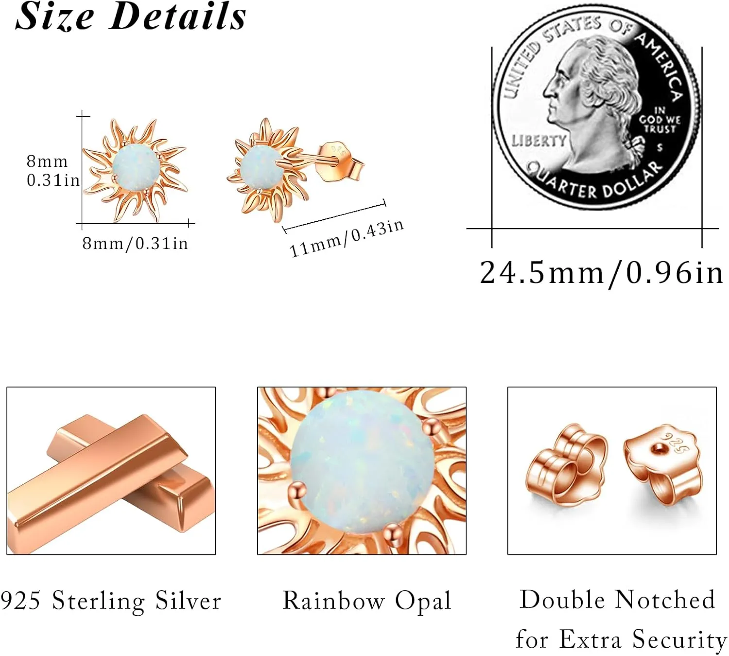 Cuoka 925 Sterling Silver Moon Star Sun Earrings, Opal Celestial Studs Earrings Delicate Moon Star Sun Earrings Jewelry Birthday Graduation Gift For Women