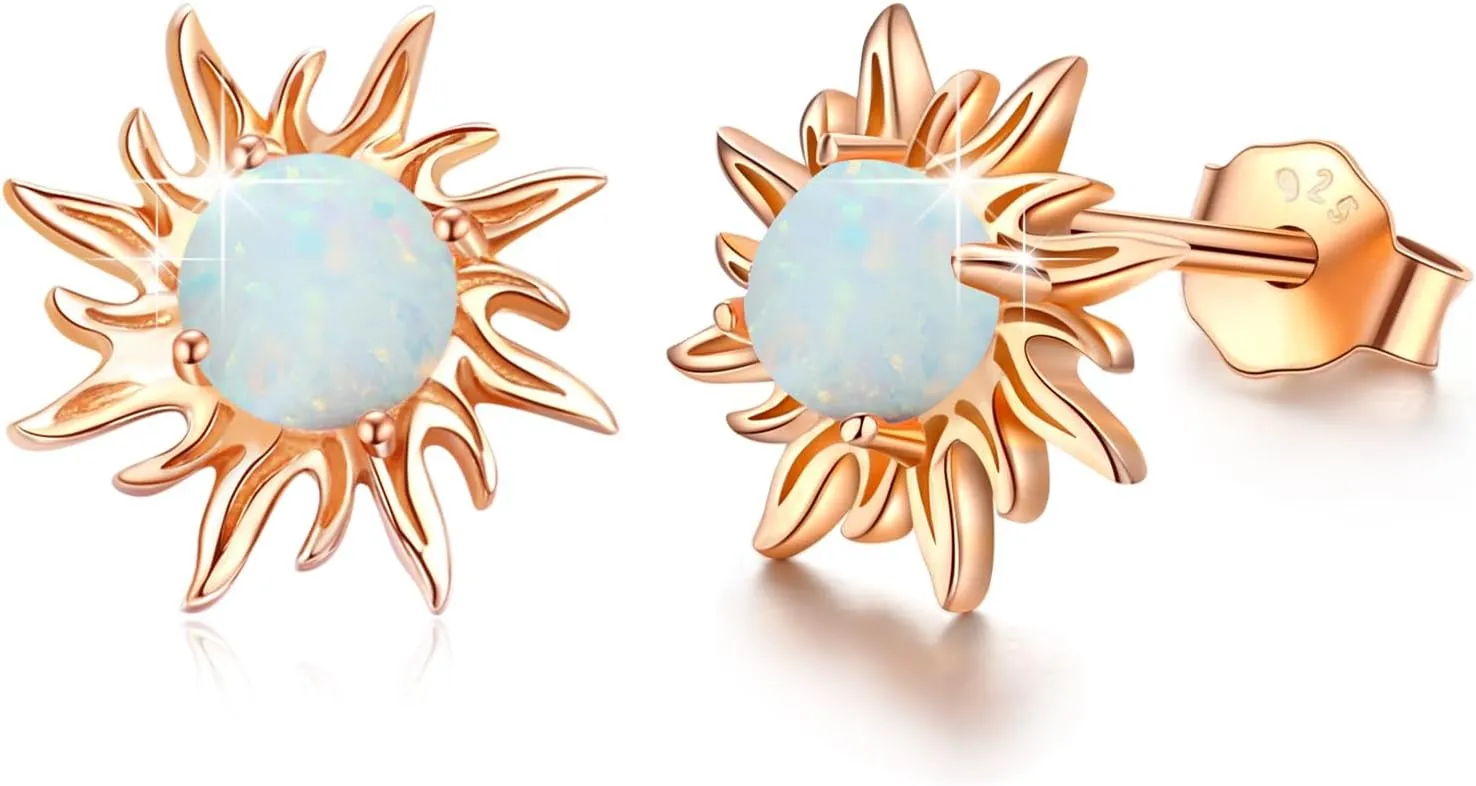 Cuoka 925 Sterling Silver Moon Star Sun Earrings, Opal Celestial Studs Earrings Delicate Moon Star Sun Earrings Jewelry Birthday Graduation Gift For Women