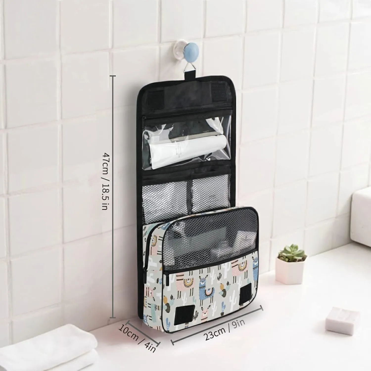 Custom Llama Cactus Travel Hanging Toiletry Bag Personalized Makeup Large Customized Cosmetic Bag Makeup Bag Organizer Waterproof for Women Girls Beauty
