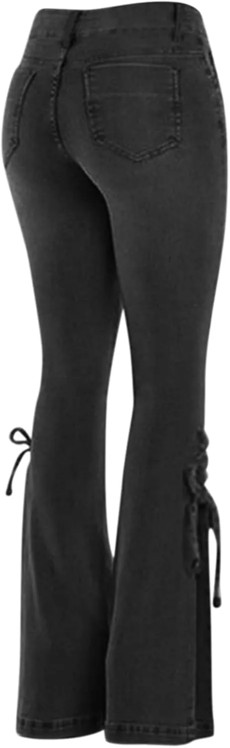 Cute Bell Bottom Jeans for Teen Girls Mid Waisted Wide Leg Bootcut Denim Pants Stretch Skinny Distressed Curvy Jeans