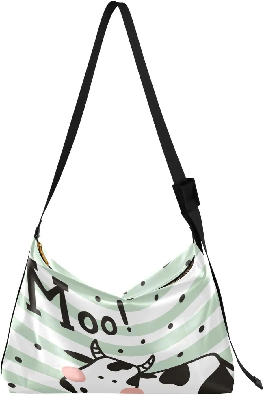 Cute Cow Hobo Crossbody Bags for Women Leather Large Shoulder Bag Cross Body Striped Trendy Womens Tote Bags Handbag for Travel Shopping