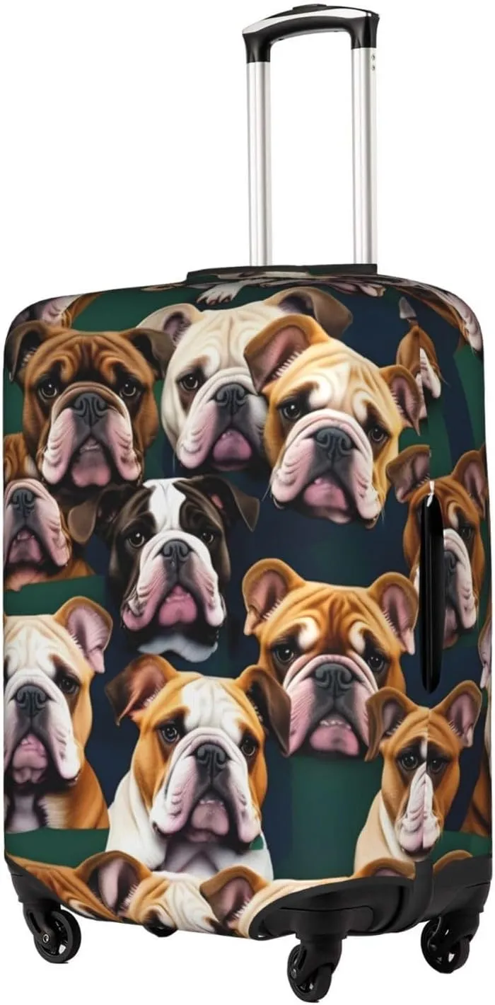 cute english bulldog Print Practical Elastic Washable Travel Luggage Cover with Concealed Zipper for Suitcases