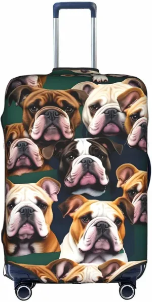 cute english bulldog Print Practical Elastic Washable Travel Luggage Cover with Concealed Zipper for Suitcases
