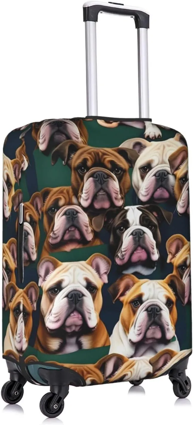 cute english bulldog Print Practical Elastic Washable Travel Luggage Cover with Concealed Zipper for Suitcases