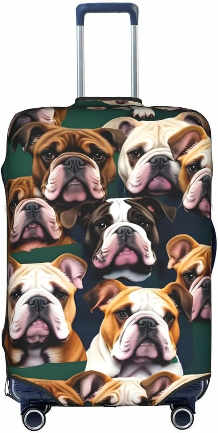 cute english bulldog Print Practical Elastic Washable Travel Luggage Cover with Concealed Zipper for Suitcases