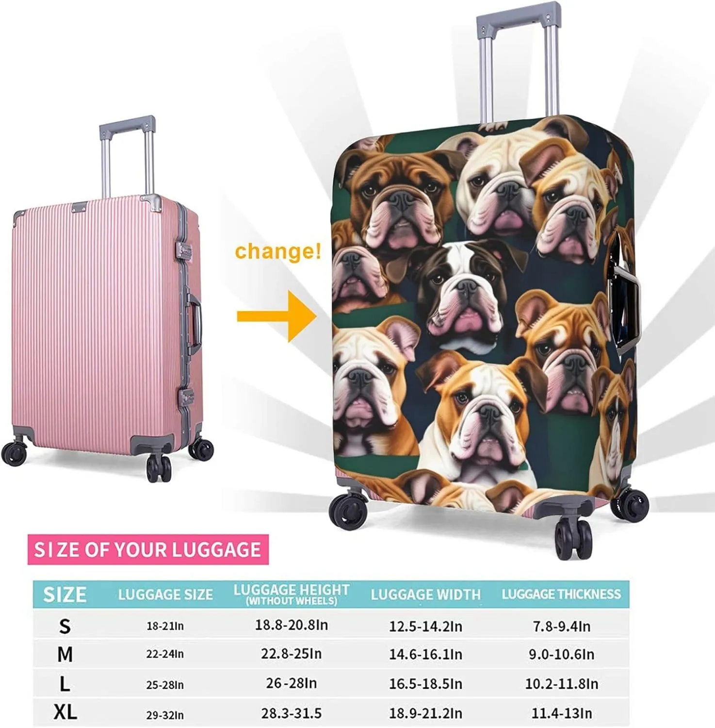 cute english bulldog Print Practical Elastic Washable Travel Luggage Cover with Concealed Zipper for Suitcases